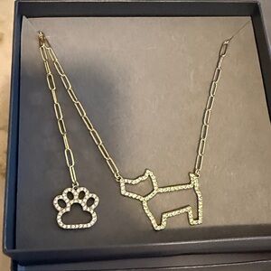 Gold Puppy & Paw Crystal Pendant Necklace - Women's Jewelry